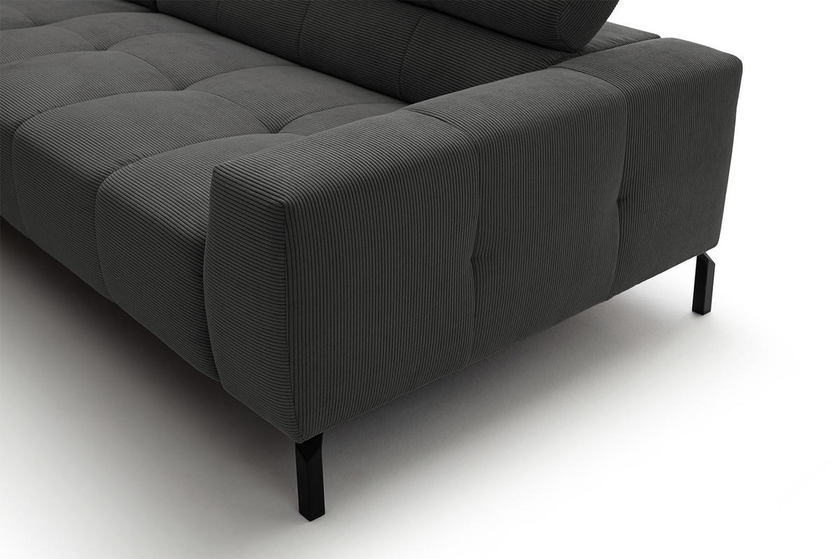 ECKSOFA MIT MOTORISCHEM SITZVORZUG OHIO Anthrazit Cord - Anthrazit/Schwarz, Textil/Metall (311/219cm) - KAWOLA