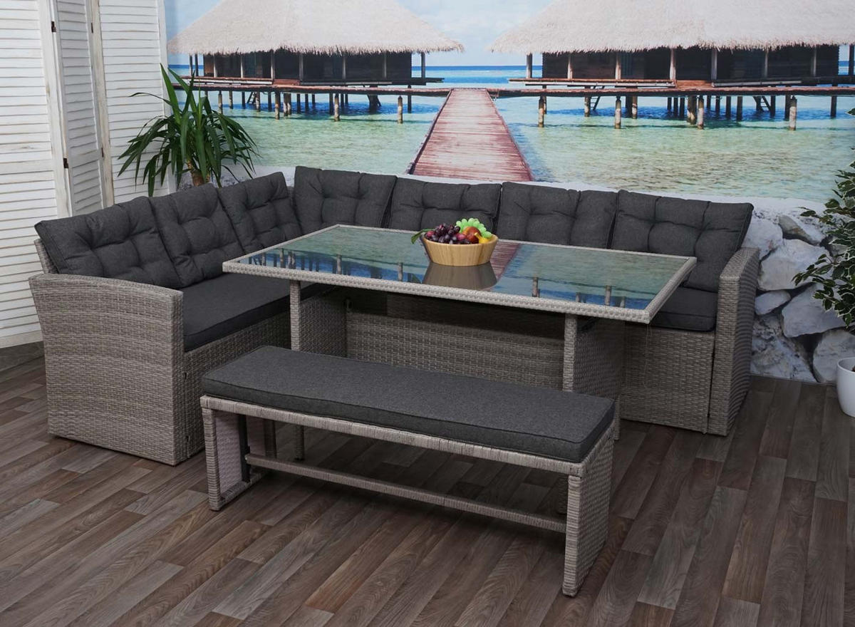 POLY-RATTAN-GARNITUR Grau - Grau, Kunststoff - MCW