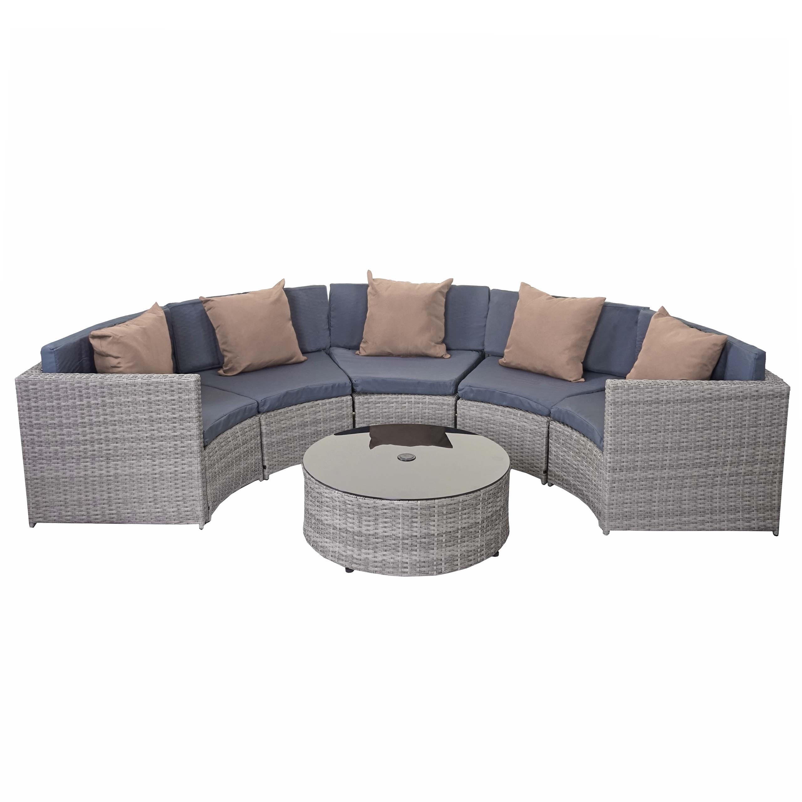 POLY-RATTAN GARNITUR RUND Grau, Anthrazit, Beige - Anthrazit/Beige, Kunststoff - MCW