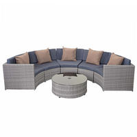 POLY-RATTAN GARNITUR RUND Grau, Anthrazit, Beige - Anthrazit/Beige, Kunststoff - MCW
