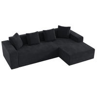 MODULARES Ecksofa Cord tiefe Sitzfläche, Liegeelement 261/146/65 cm Schwarz - Schwarz, Textil (146/261cm) - Redom