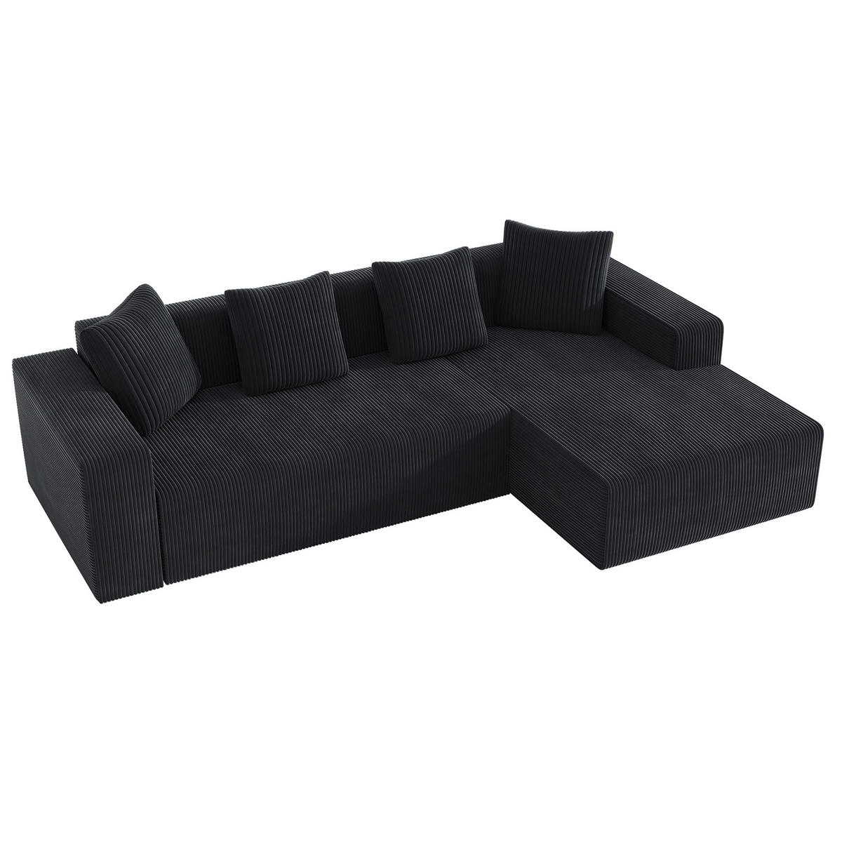 MODULARES Ecksofa Cord tiefe Sitzfläche, Liegeelement 261/146/65 cm Schwarz - Schwarz, Textil (146/261cm) - Redom