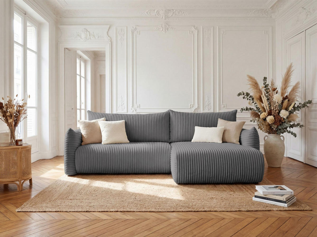 ECKSOFA Mailand Mit Schlaffunktion - Dunkelgrau, Holzwerkstoff/Textil (260/154cm) - Fun Möbel