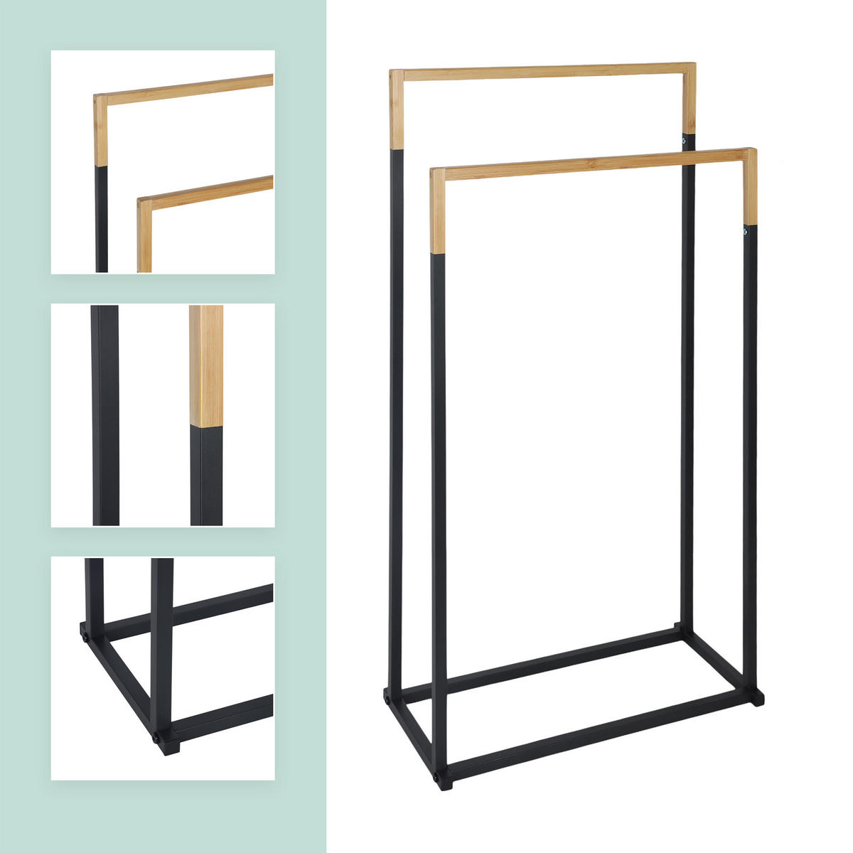 HANDTUCHSTÄNDER - Schwarz, Holz/Metall (44/86/21cm) - Relaxdays