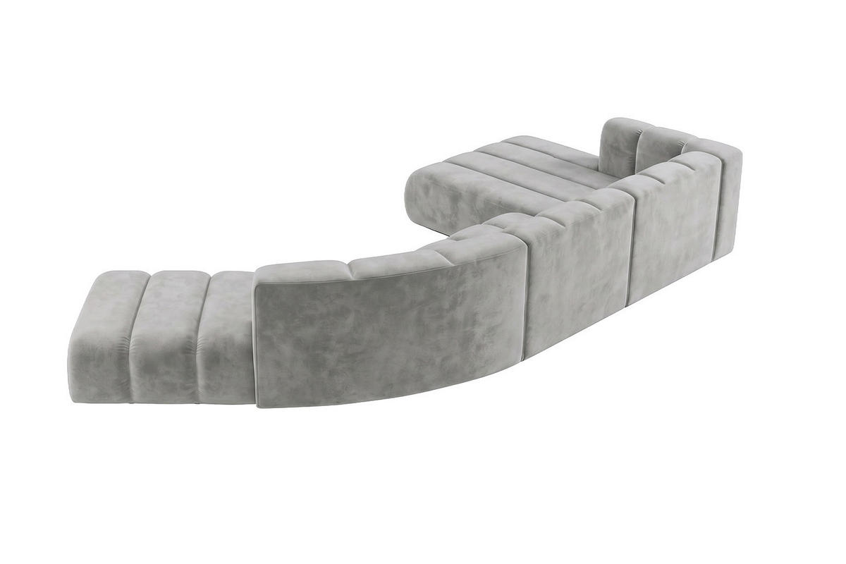 ECKSOFA Modulares In L-Form, Velvet-Stoff Riviera, Grau, Rechts, GRAND Round - Grau, Holz (445/179cm) - Kaiser Möbel