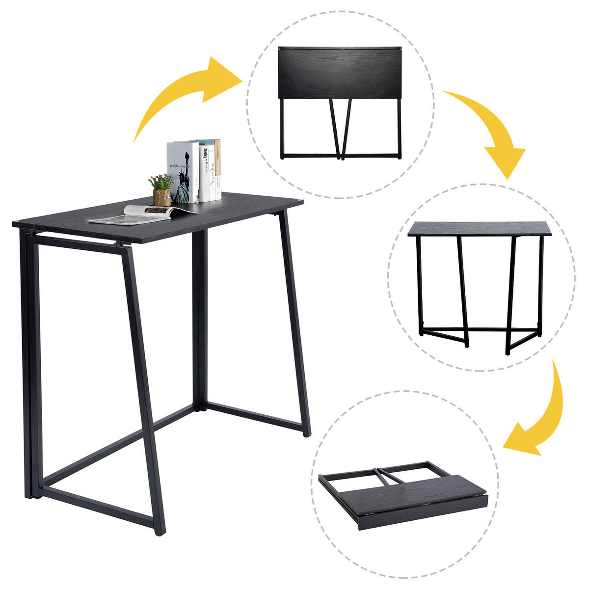 KLAPPTISCH als Schreibtisch und Computertisch, Schwarz - Schwarz, Metall (41.5/78/74cm) - Meubles Cosy