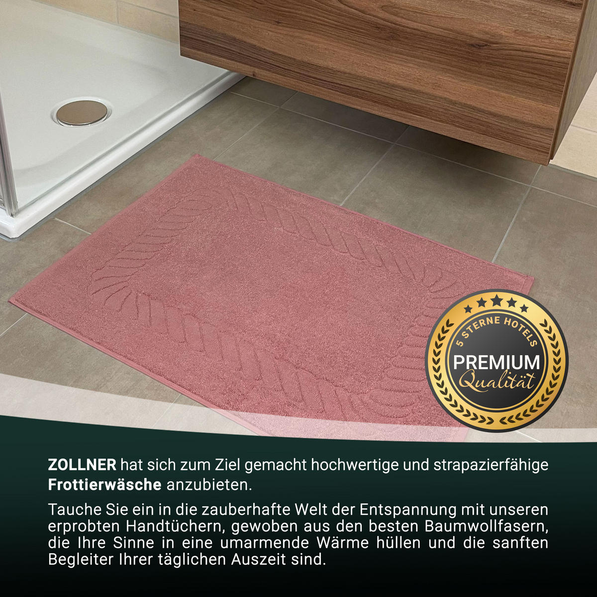 BADEMATTE, 2er-Set, 50x70 cm, 100% Baumwolle, Rosa - Altrosa, Textil (50/70cm) - Zollner