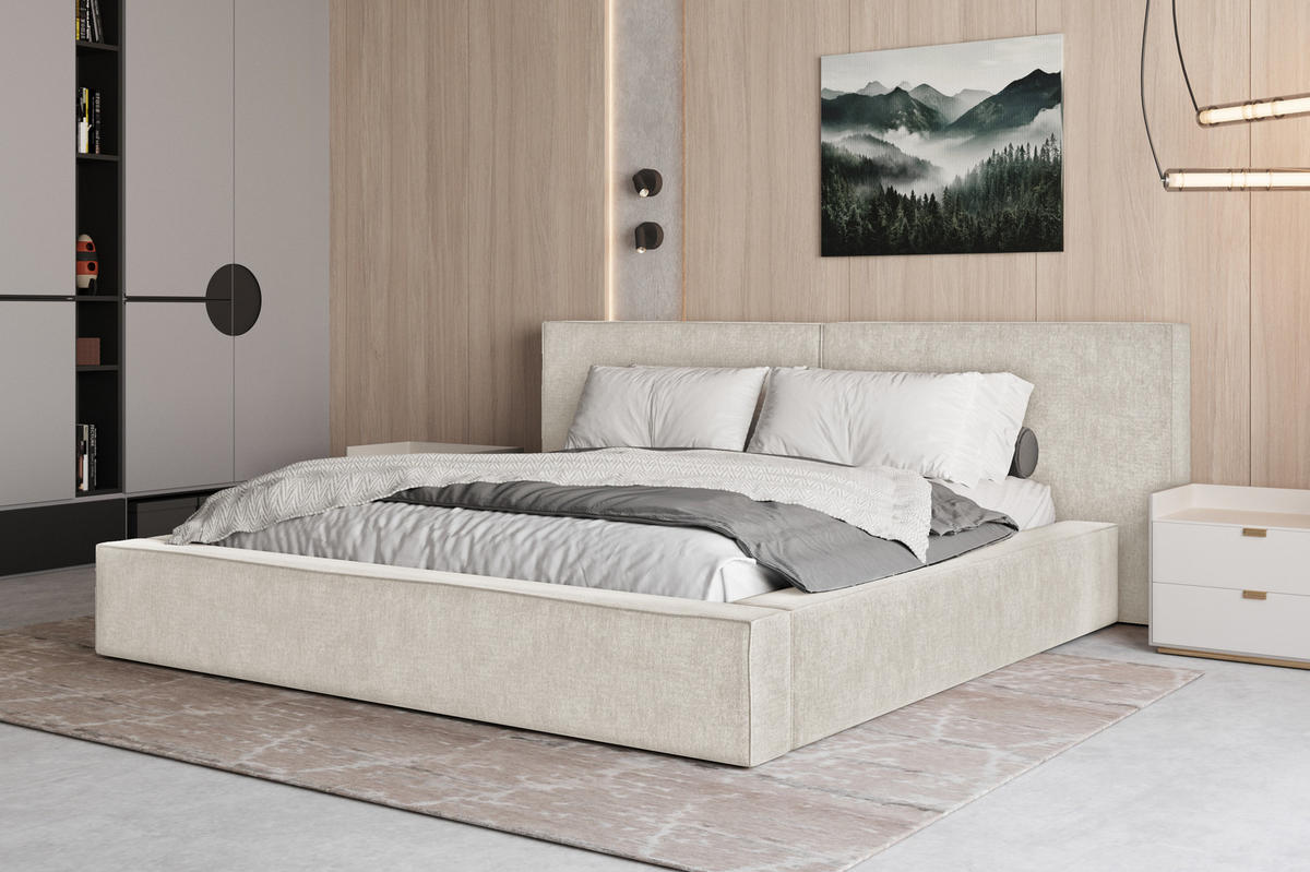POLSTERBETT 06 140x200 cm – Tresor - Bett mit Bettkasten, Metall-Lattenrost - Creme, Holz (140/200cm) - ROYAL24_MARKT