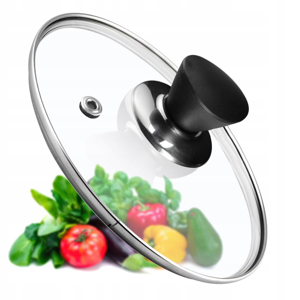 DECKEL mit schwarzem Griff, 16 cm - Transparent, Glas/Kunststoff (16cm) - KADAX