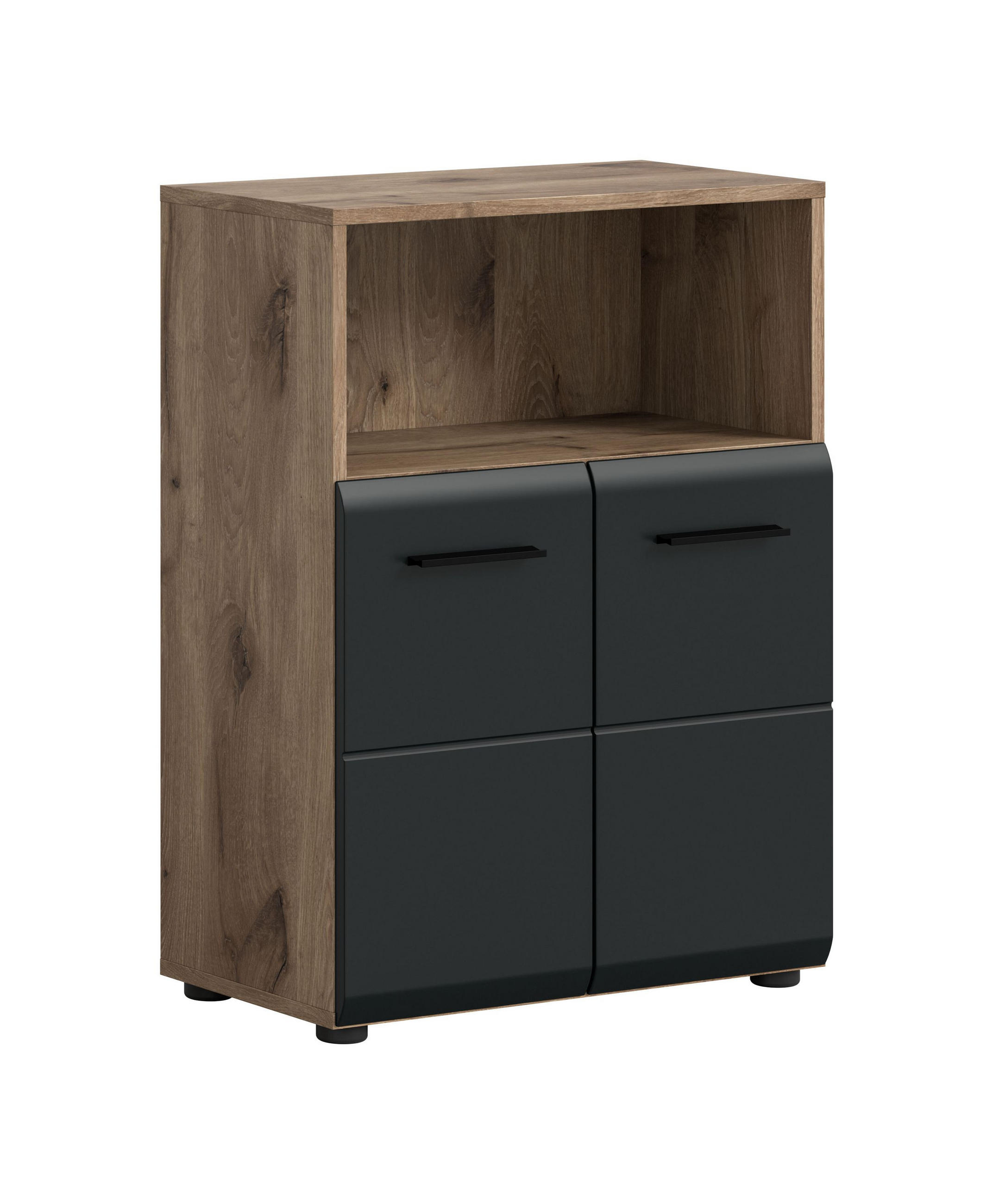 STANDSCHRANK breit ICE (B/H/T: ca. 60/80/30 cm) in Nox Oak Nachbildung/schwarz matt - Eichefarben, Holz (60/80/30cm)