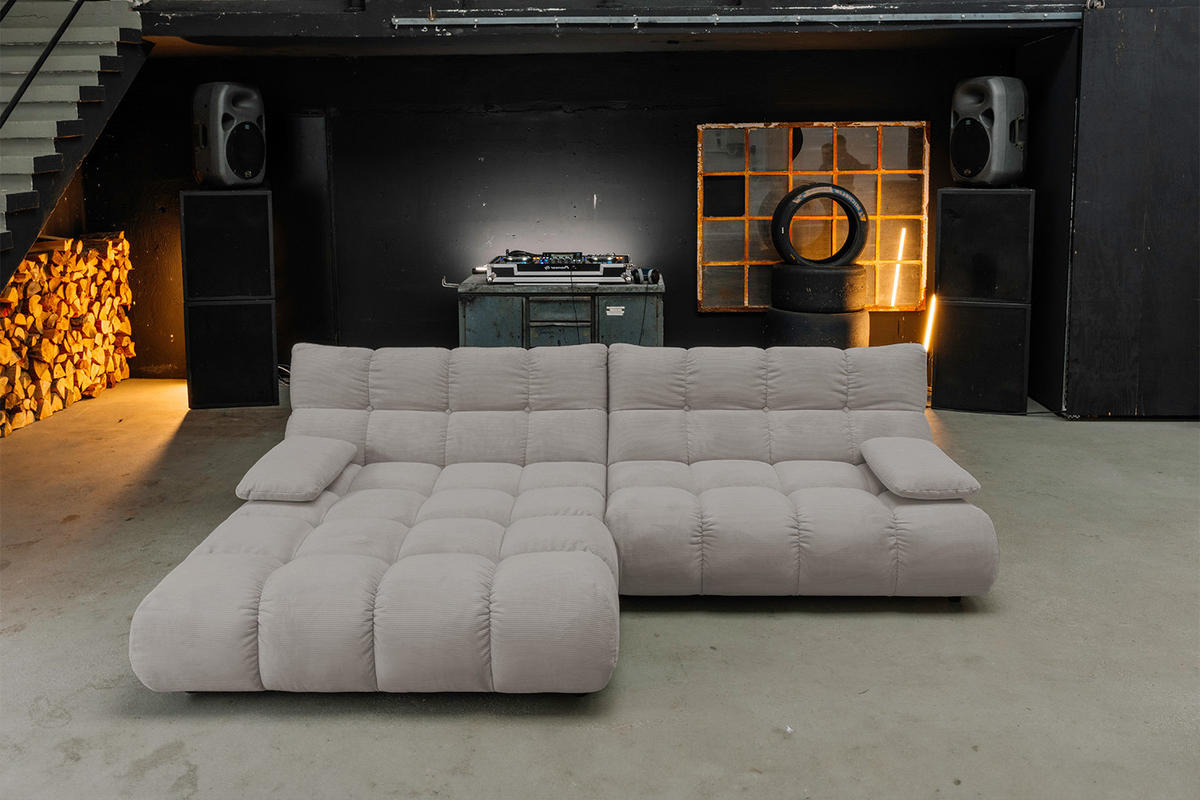 ECKSOFA VIVIEN Grau Cord - Schwarz/Grau, Kunststoff/Textil (290/178cm) - KAWOLA