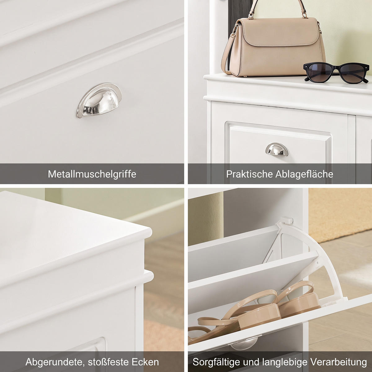 COMODĂ cu 4 sertare pentru încălțăminte, design clasic - alb, compozit lemnos (105/82/24cm) - SoBuy