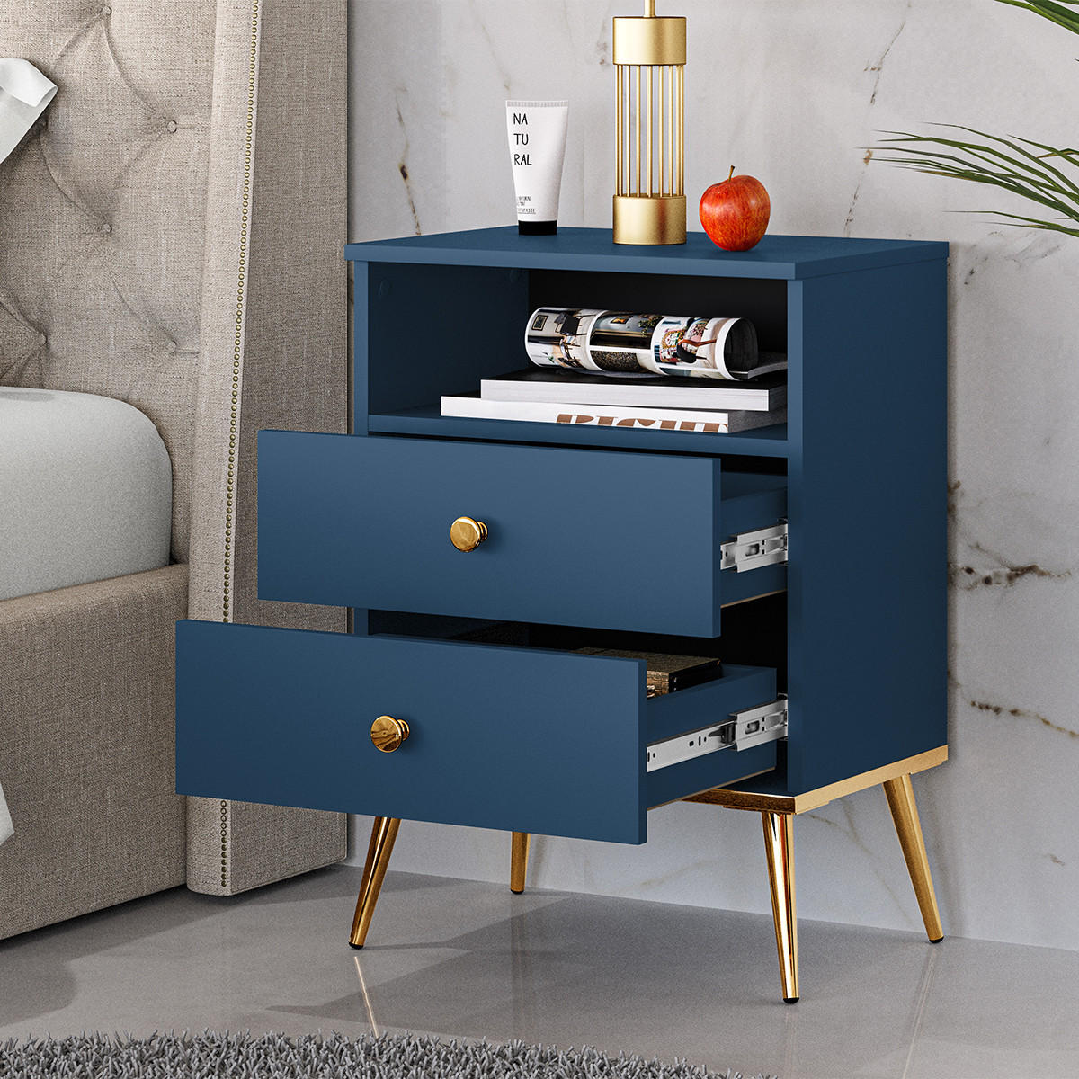 NOČNÍ STOLEK Thalia Modrá - modrá, kompozitní dřevo (50/70/34cm) - Petits-meubles