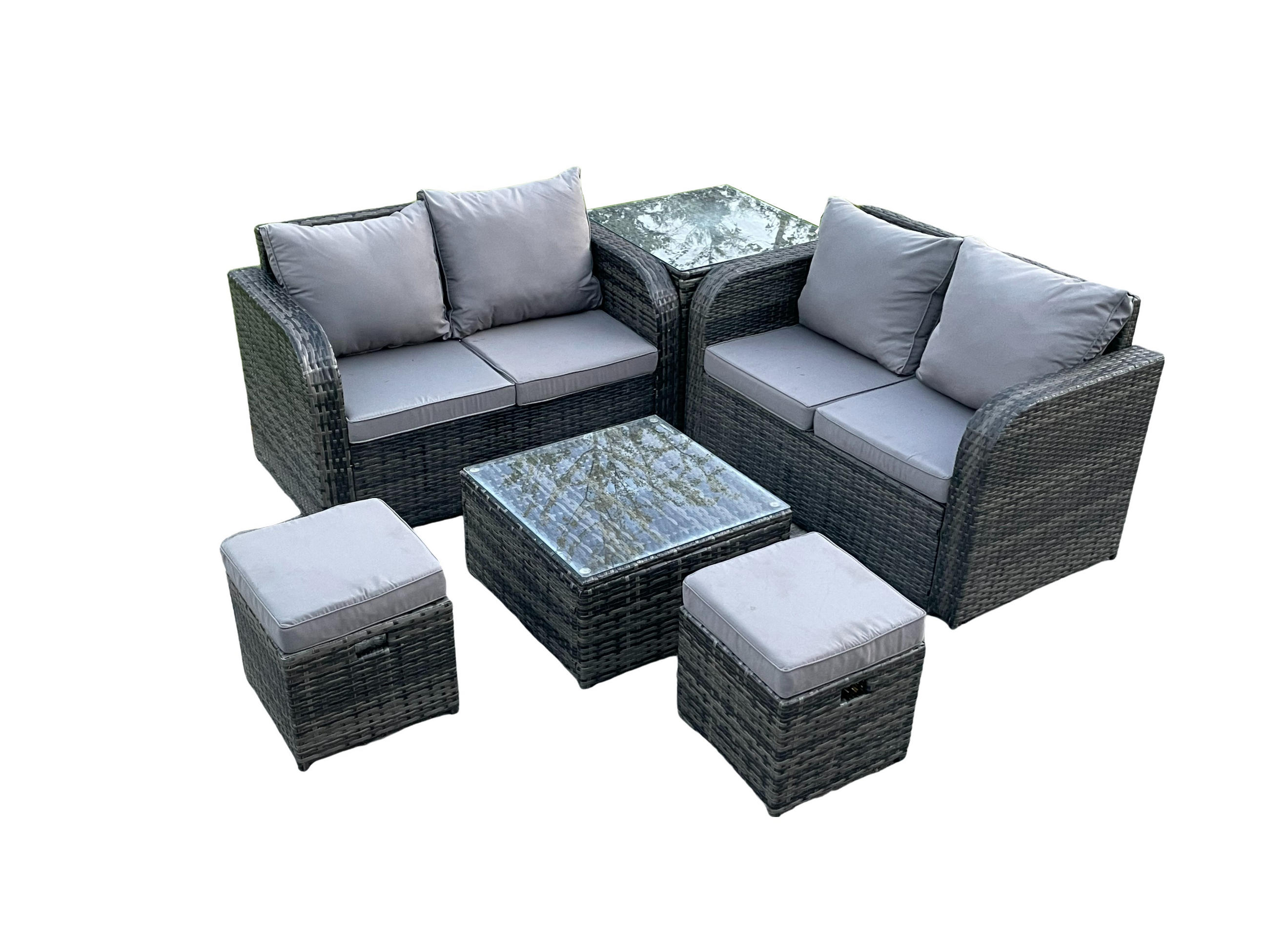 GARTENMÖBELGARNITUR Polyrattan Dunkelgrau 6-Sitzer - Dunkelgrau, Metall - Fimous