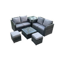 GARTENMÖBELGARNITUR Polyrattan Dunkelgrau 6-Sitzer - Dunkelgrau, Metall - Fimous