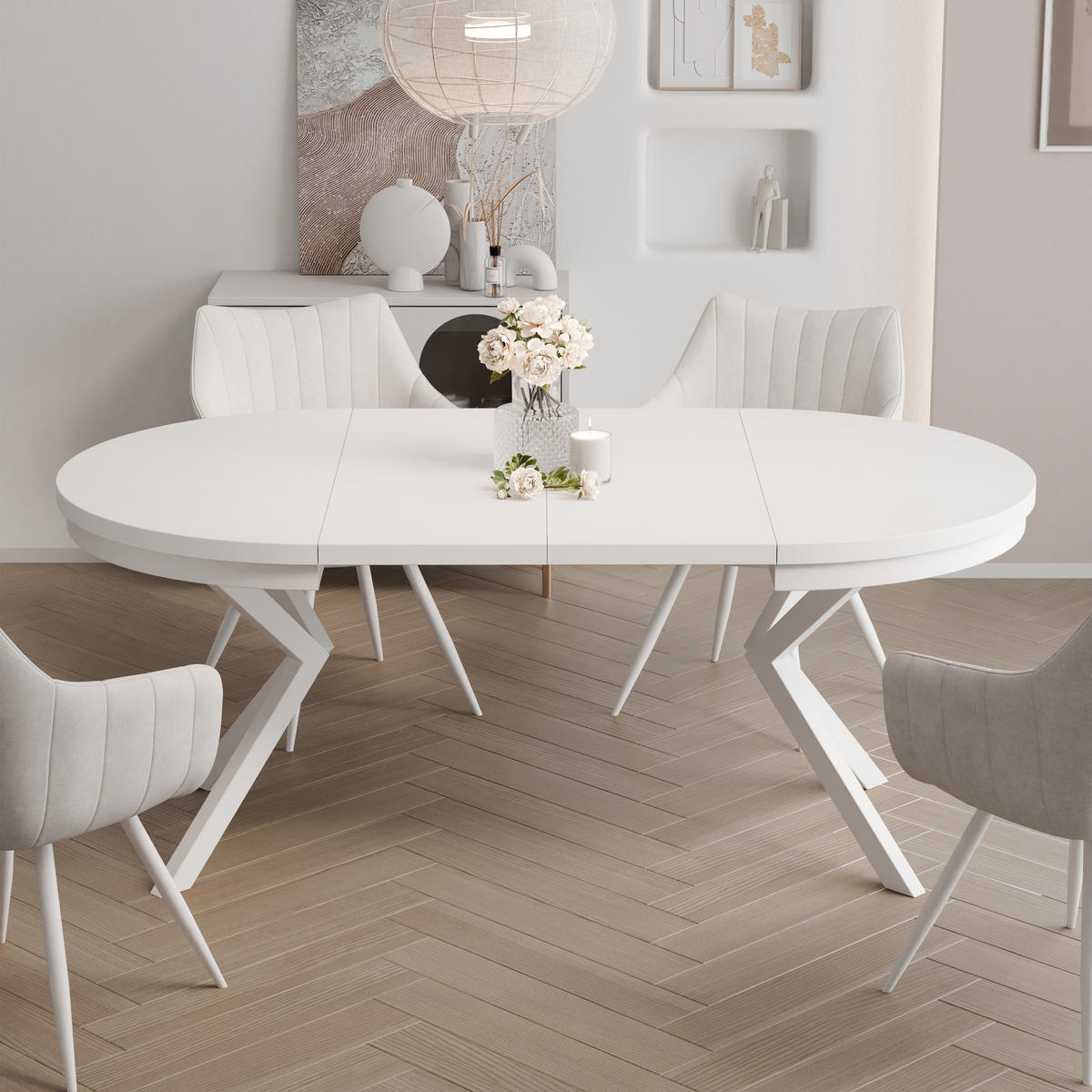 AUSZIEHTISCH MILTON 100-176/76 cm mit Metallgestell, Weiß / Arktisweiß - Weiß, Holzwerkstoff/Metall (100/100/76cm) - Idohome
