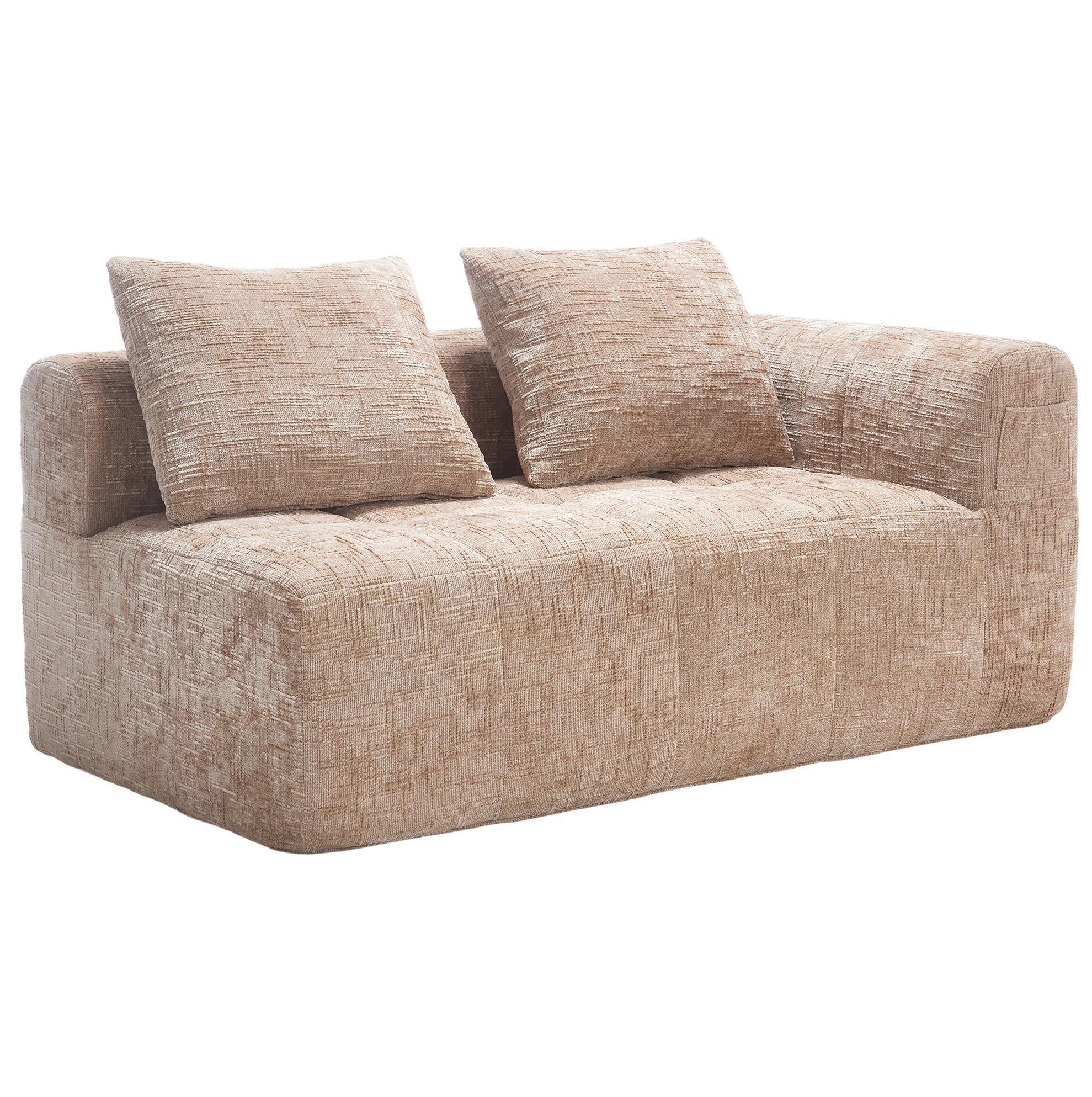 2-SITZER-SOFA 158/90/60 cm khaki aus Chenille mit Seitentaschen - Sandfarben, Textil (60/158/90cm) - Modenvie