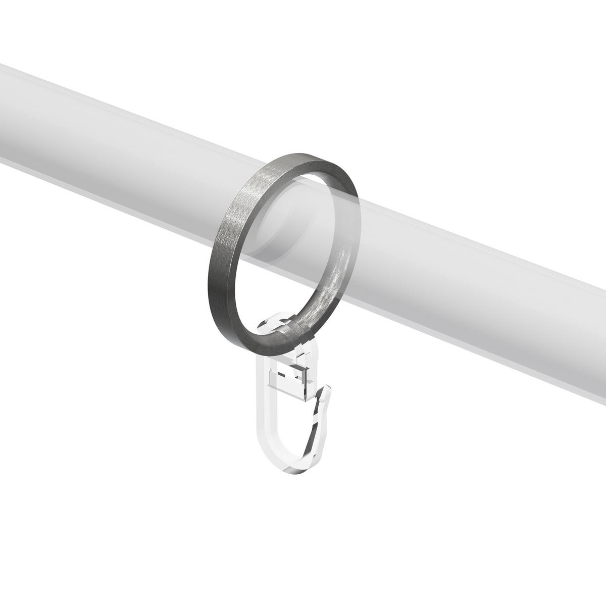 FLACHRINGE MIT FALTENHAKEN FÜR GARDINENSTANGEN 16 mm Ø, Edelstahl-Optik, Packung 10 Stück - Edelstahlfarben, Metall (16cm) - INTERDECO