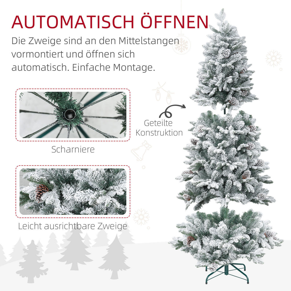 KÜNSTLICHER Weihnachtsbaum, 183 cm Christbaum mit 1489 Spitzen für Weihnachten - Grün, Kunststoff (183cm) - HOMCOM