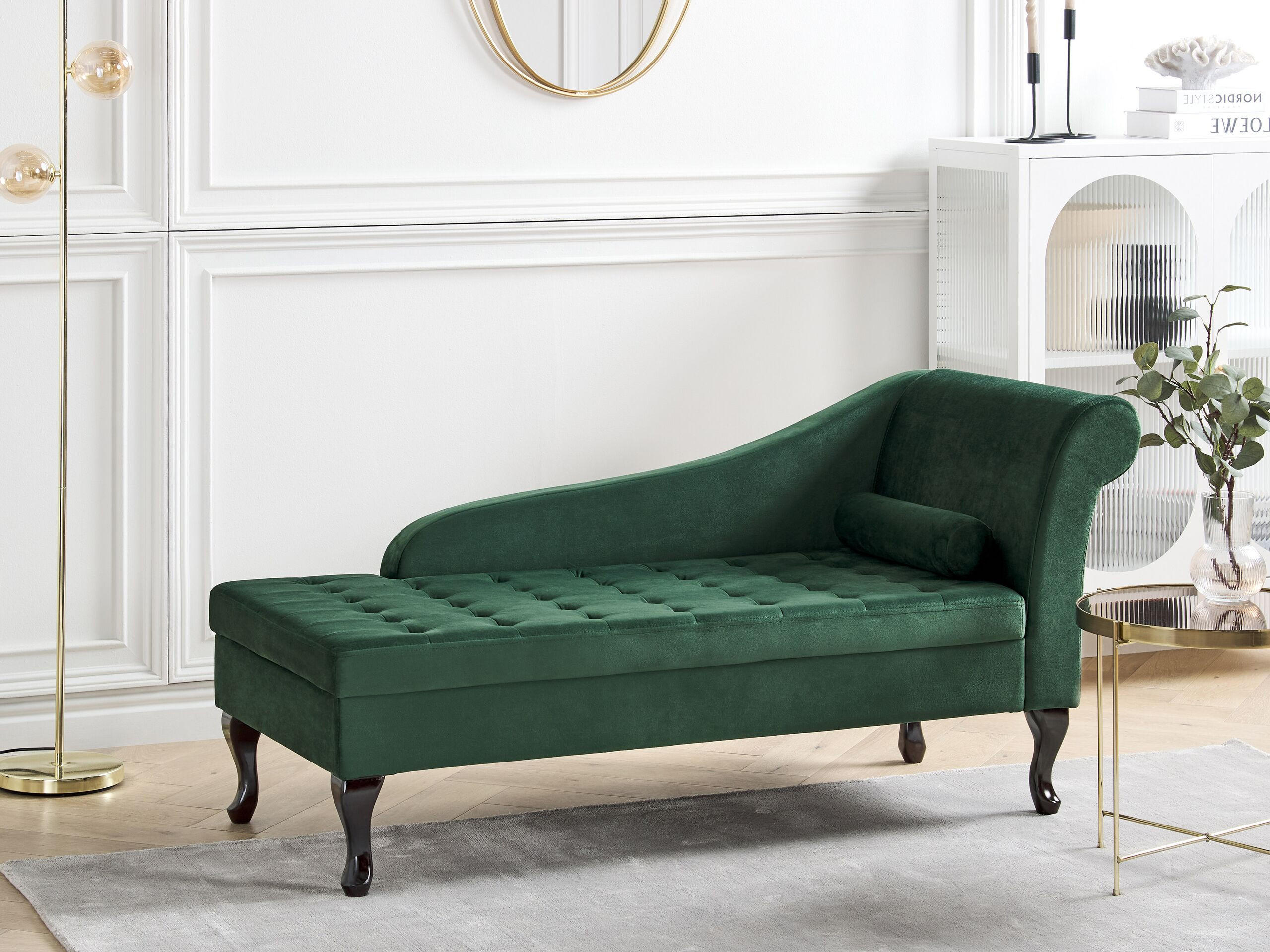 CHAISELONGUE Samtstoff dunkelgrün mit Bettkasten rechtsseitig Pessac - Schwarz/Grün, Textil (145/71/62cm) - Beliani