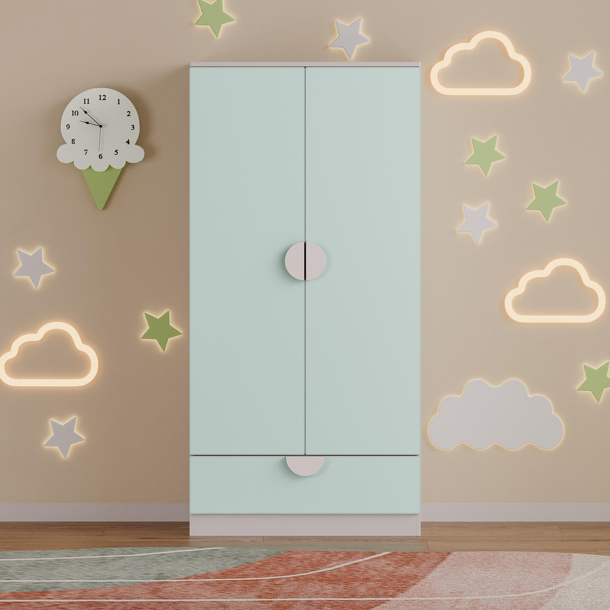 KINDERKLEIDERSCHRANK Sandnes - Mintgrün, Holzwerkstoff (40/123/60cm) - [en.casa]