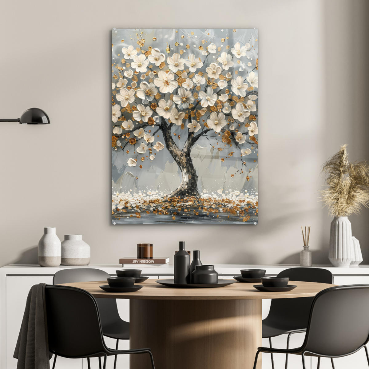 ACRYLGLASBILD Baum - Blumen - Weiß - Natur - Kunst 60x80 cm - Weiß, Glas (60/80cm) - MuchoWow