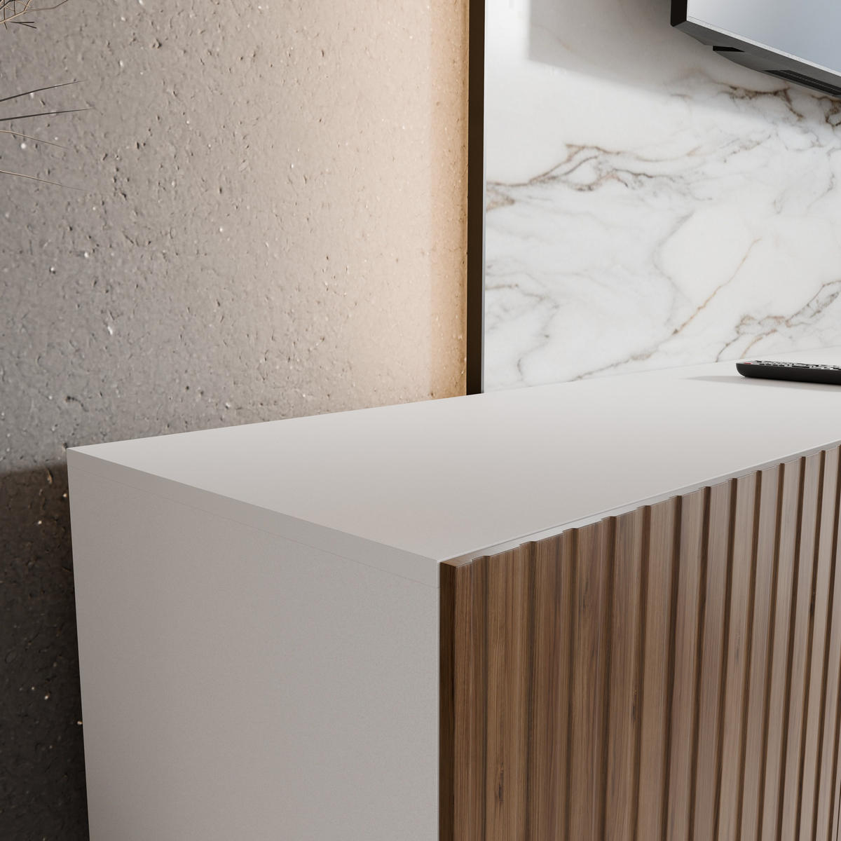 LOWBOARD LIVO 300/41/40 cm, Hängender TV-Schrank Weiß / Eichefarben - Eichefarben/Braun, Holzwerkstoff (300/41/40cm) - MASSENO