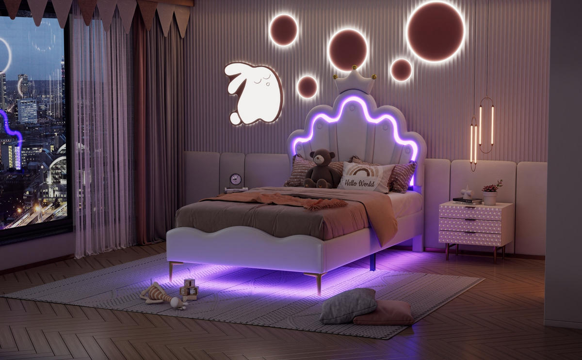 POLSTERBETT 90x200 cm Weiß LED - Weiß, Holz (90/200cm) - SHOPENTRA