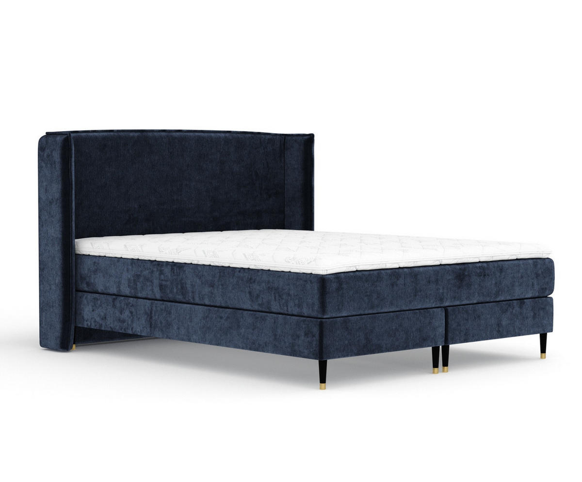 KONTINENTALBETT Ardis Marineblau 200/200 cm mit Matratze und Topper - Schwarz/Dunkelblau, Holz/Holzwerkstoff (200/200cm) - Maison de Reve