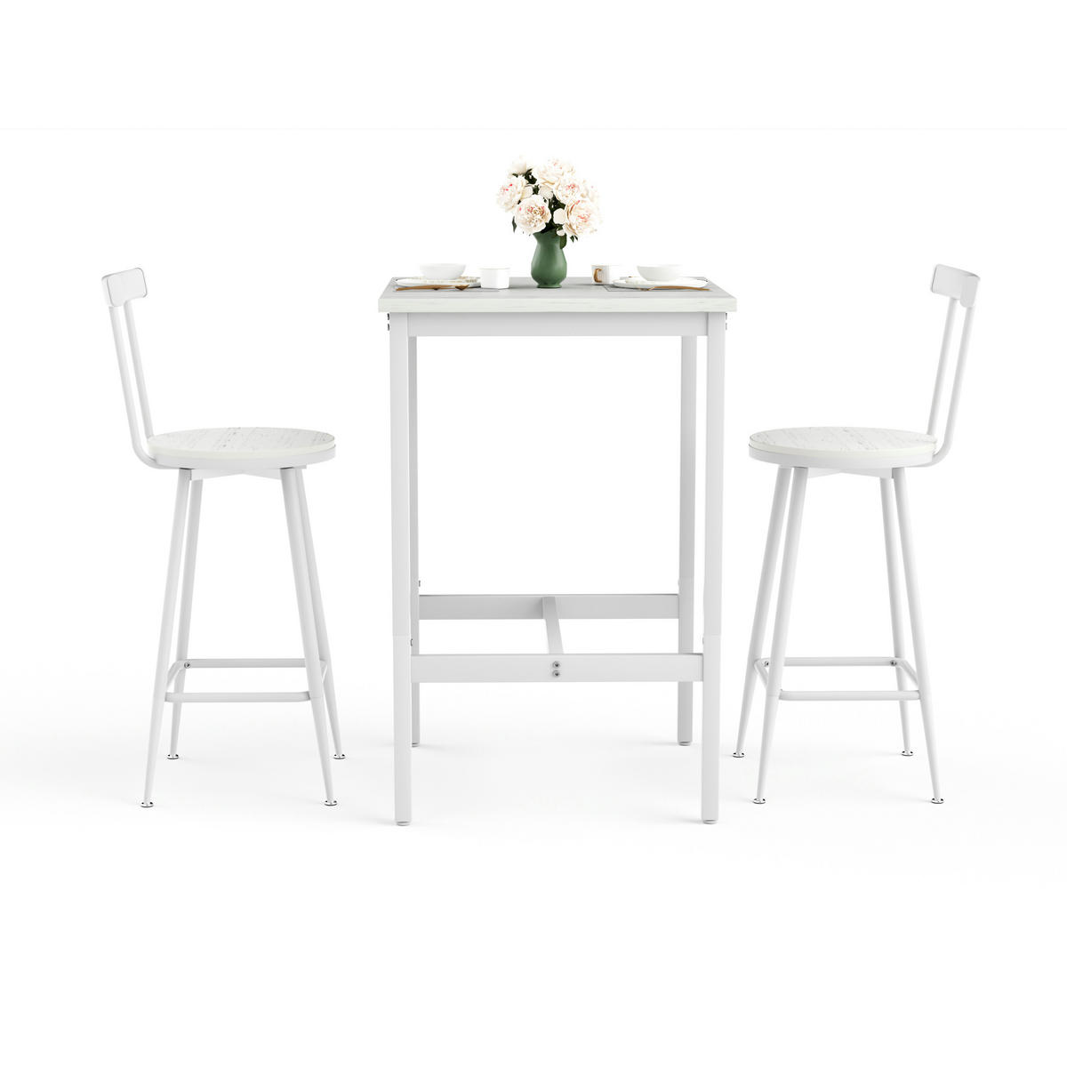 BARTISCH-SET DE-39323 2-teilig mit Rückenlehnen Weiß - Weiß, Holzwerkstoff (60/92/60cm) - ComfortXL