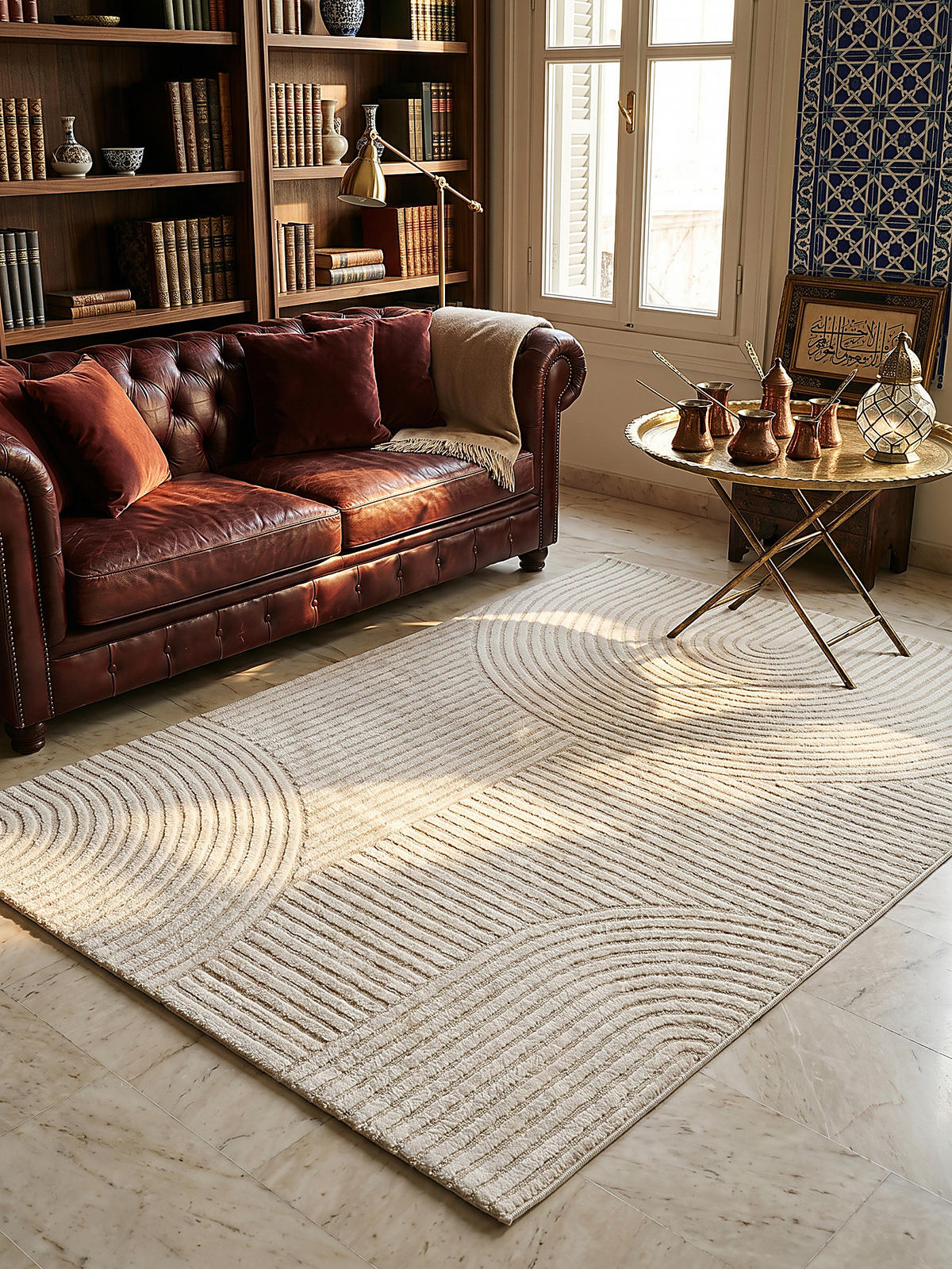 KURZFLORTEPPICH Geometrisch CETINA Polypropylen Creme 140 x 200 cm - Beige, Textil (140/200cm) - KADIMA DESIGN