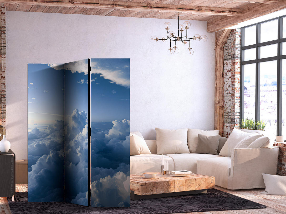 PARAVENT Beidseitig Bedruckter 3-tlg 135x172 cm Strahlender Himmel - Blau, Holz/Textil (135/172/3cm) - Muralo