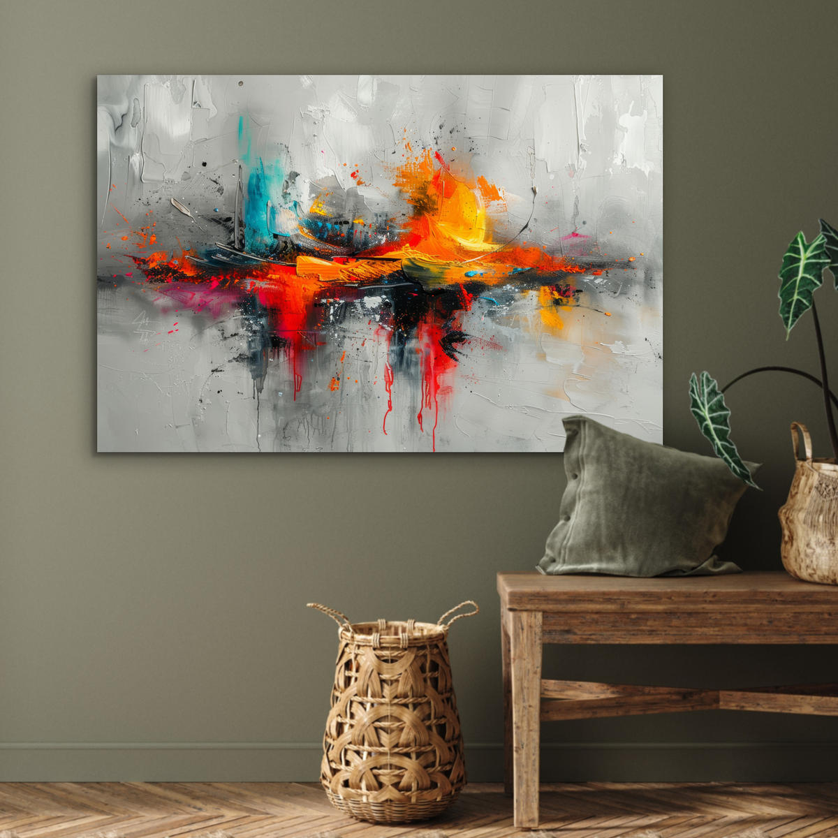 METALLBILD Moderne Kunst - Orange - Grau - Abstrakt 120x80 cm - Hellgrau, Metall (120/80cm) - MuchoWow