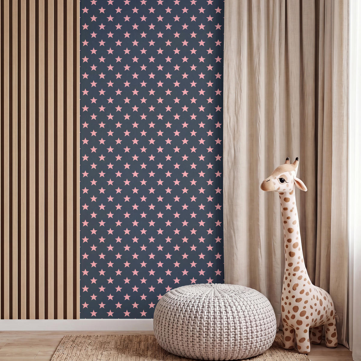 KINDERTAPETE - Muster - Sterne - Rosa - 120x220 cm - Anthrazit, Papier (120/220cm) - OnlyWow