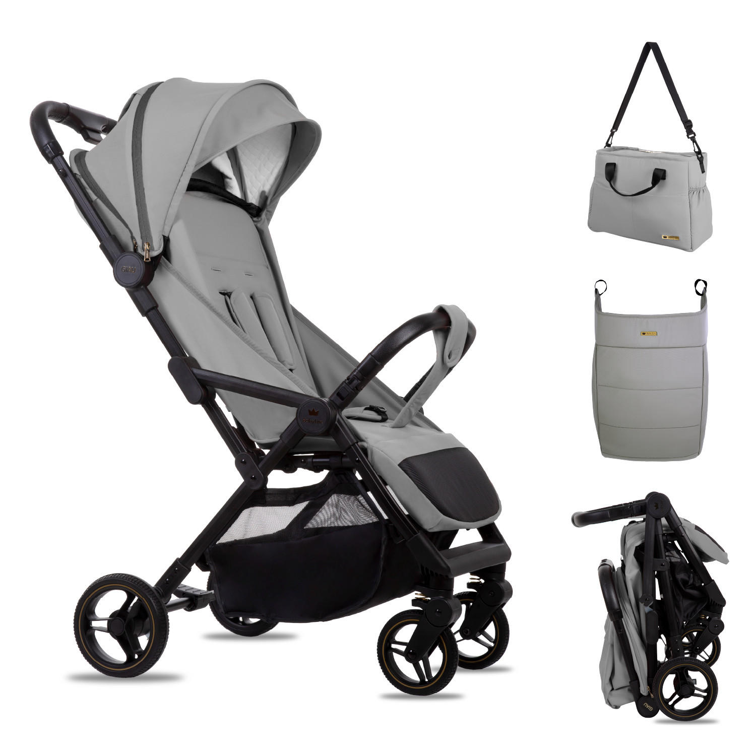 BUGGY Giau, Klein und Leicht, Teleskopische Führung, Kompakt Faltbar, Wickeltasche, Reisetasche - Schwarz/Grau, Textil/Metall (58/98cm) - BabyLux
