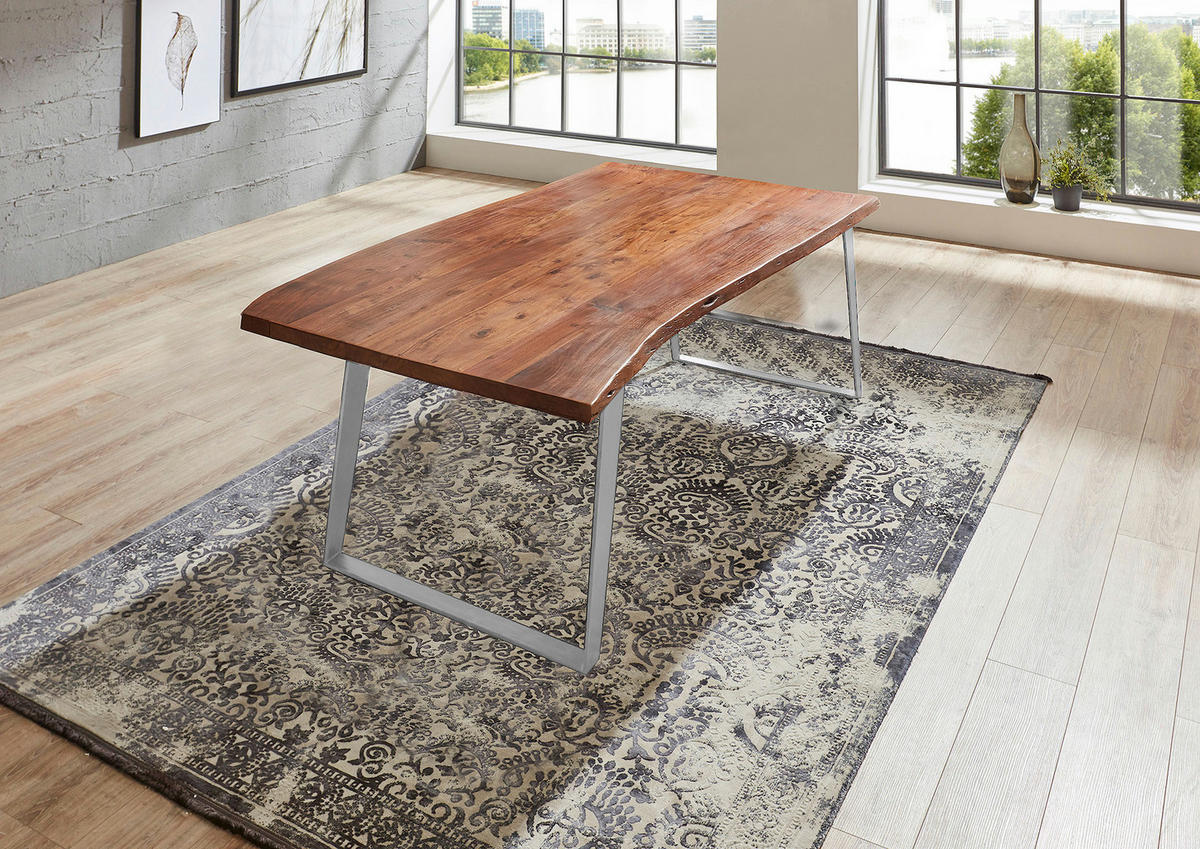 ESSTISCH HOBART - Silberfarben/Braun, Holz/Metall (90/180/77cm) - SAM
