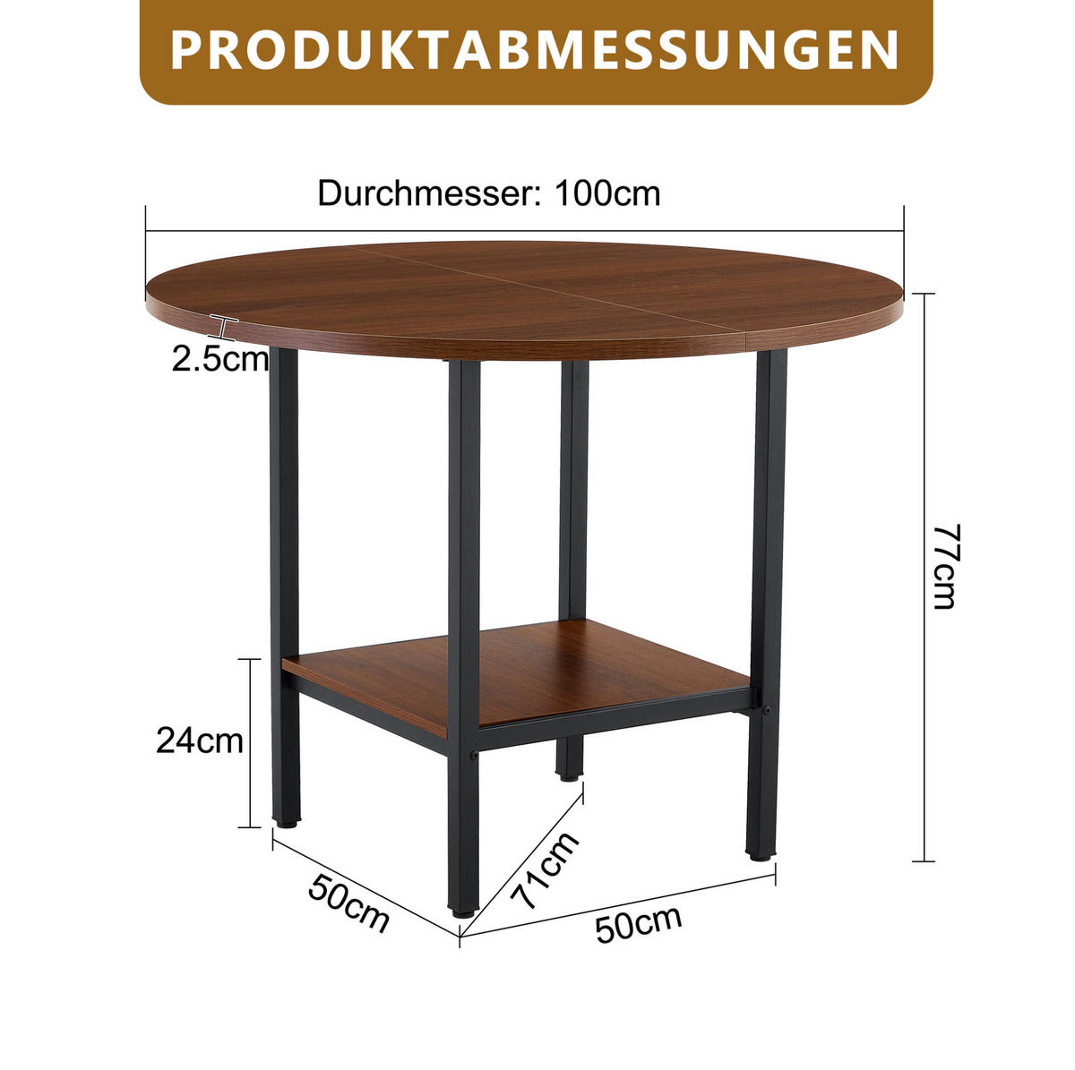 ESSTISCH 100/77/100 cm Walnuss aus MDF und Metall mit Stauraumablage - Walnussfarben, Holzwerkstoff (100/100/77cm) - OKMYHOME