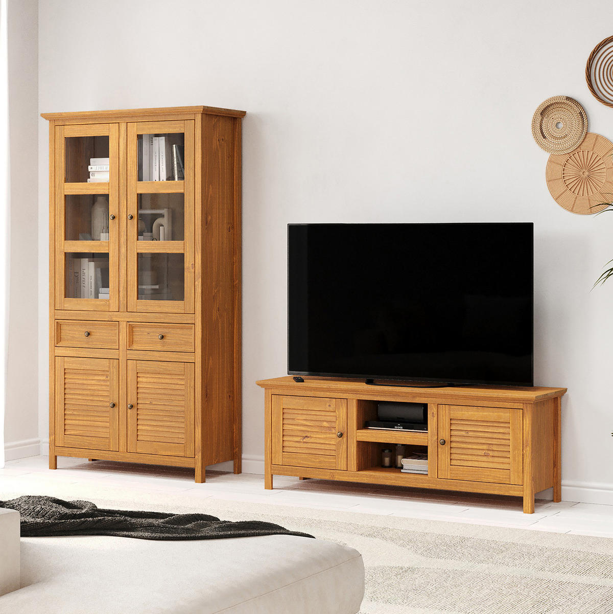 MASSIVES TV-LOWBOARD - Kiefer massiv - 150 cm - Braun/Kieferfarben, Holz/Metall (150/55/42cm) - home24
