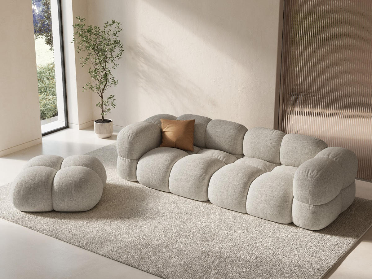 POUF Loretto aus Samt leichtes beige - Creme, Textil (90/40/90cm) - Cosmopolitan Design