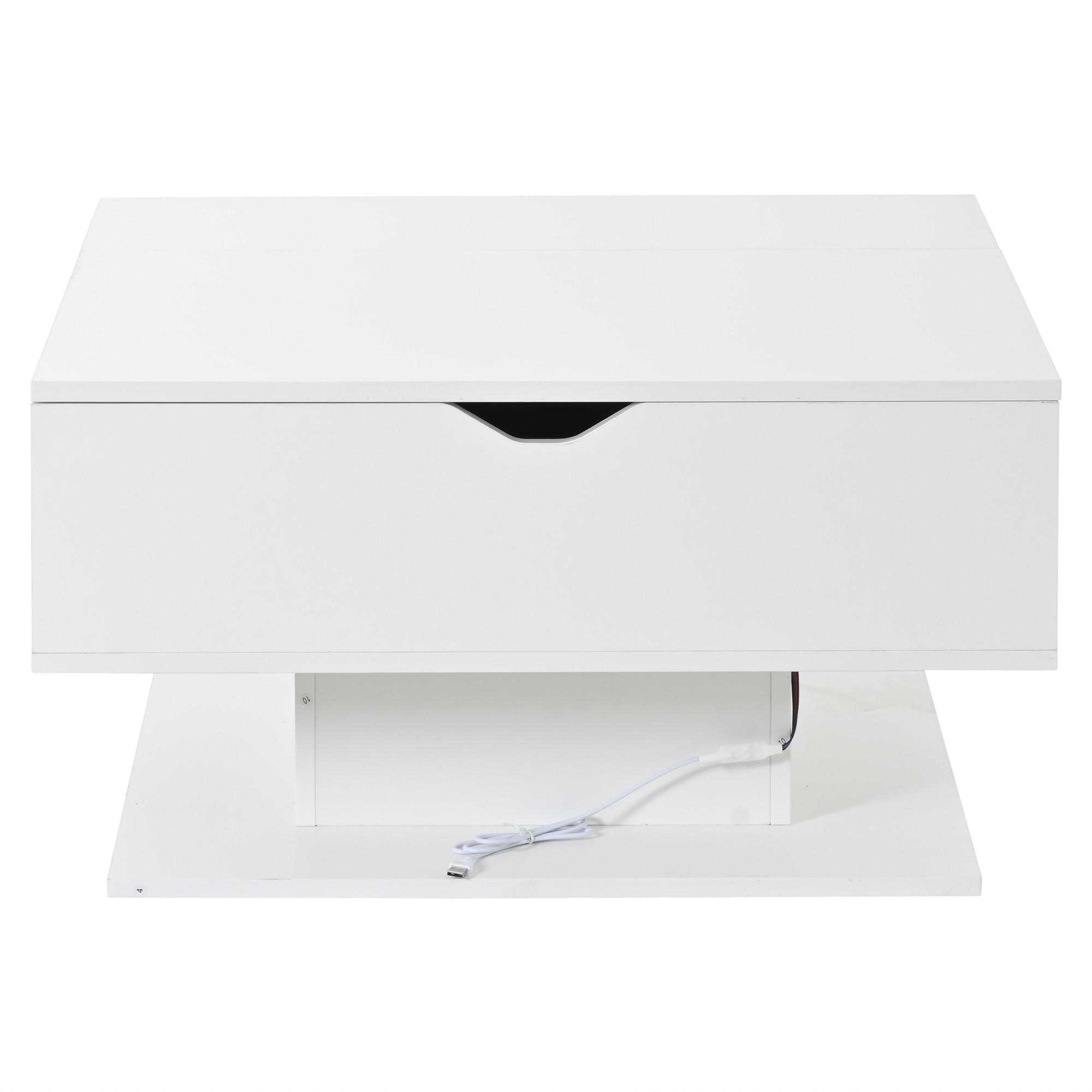 COUCHTISCH 80/75/40 cm weiß aus Spanplatte mit Hubfunktion und LED-Beleuchtung - Weiß, Holzwerkstoff (80/75/40cm) - OKWISH