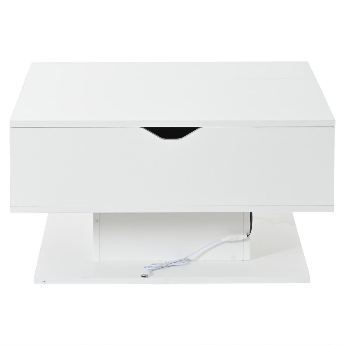 COUCHTISCH 80/75/40 cm weiß aus Spanplatte mit Hubfunktion und LED-Beleuchtung - Weiß, Holzwerkstoff (80/75/40cm) - OKWISH