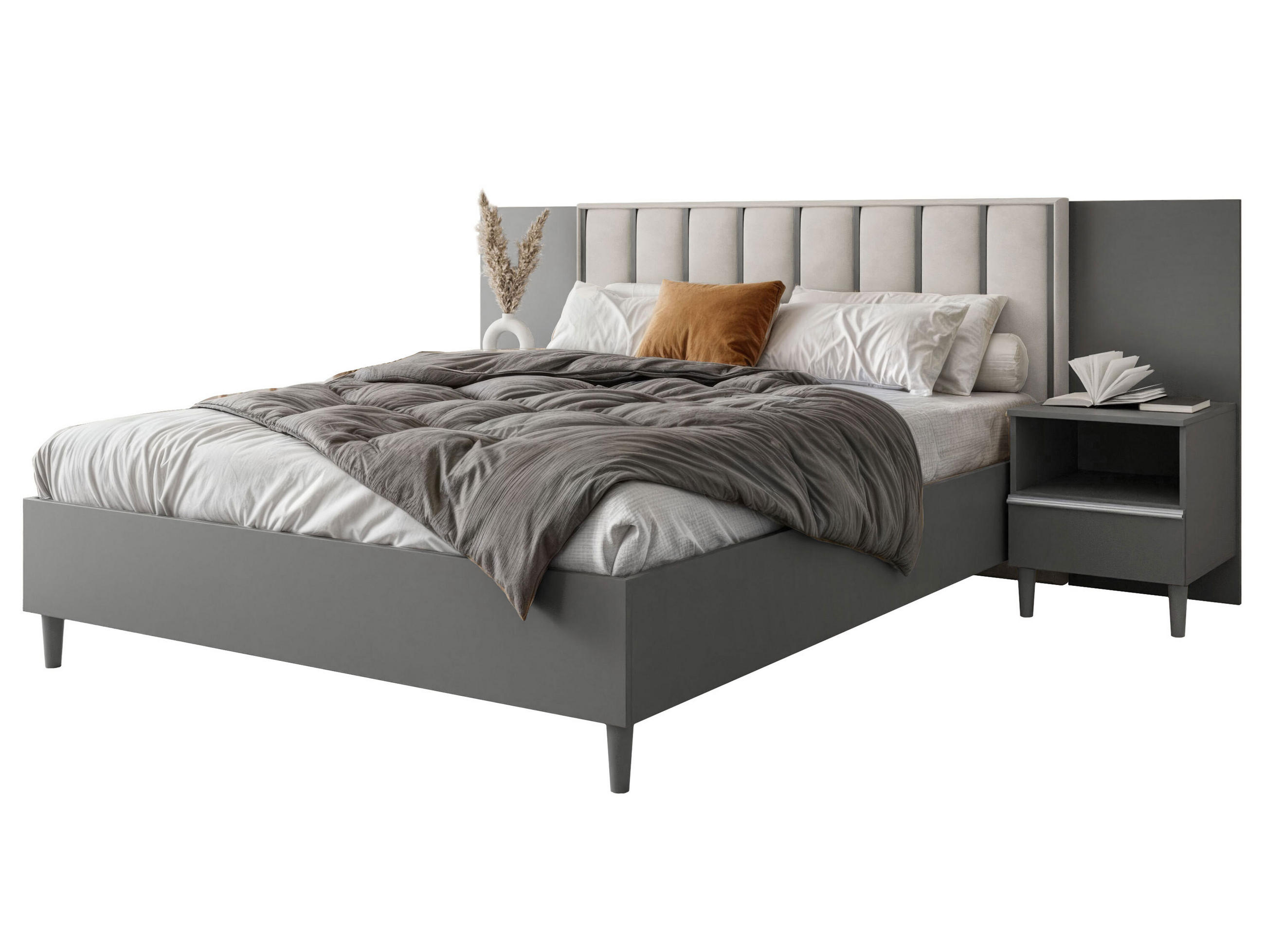 DOPPELBETT Luk I 160/200 cm ohne Matratze, Lattenrost, Bettkasten, grau, beige - Beige/Grau, Kunststoff (160/200cm) - Margaret Hadas24