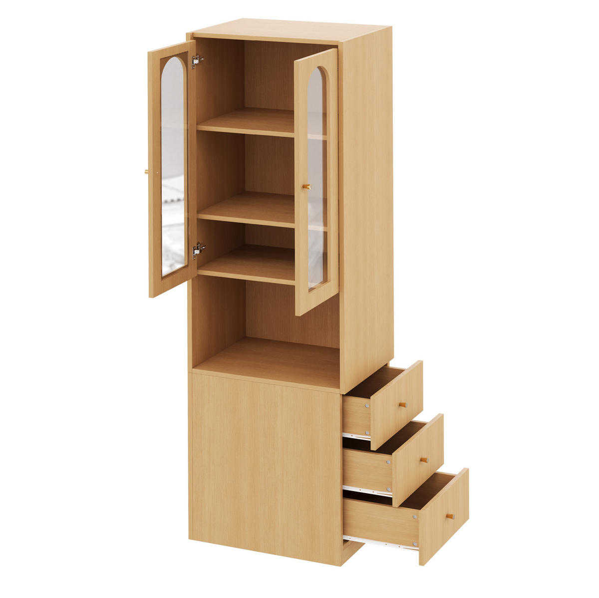 ŠIROKÁ komoda, 60/40/200 cm, MDF dekor duba, s vitrínou z tvrdeného skla a LED - farba duba, kompozitné drevo (60/200/40cm) - BEAOK