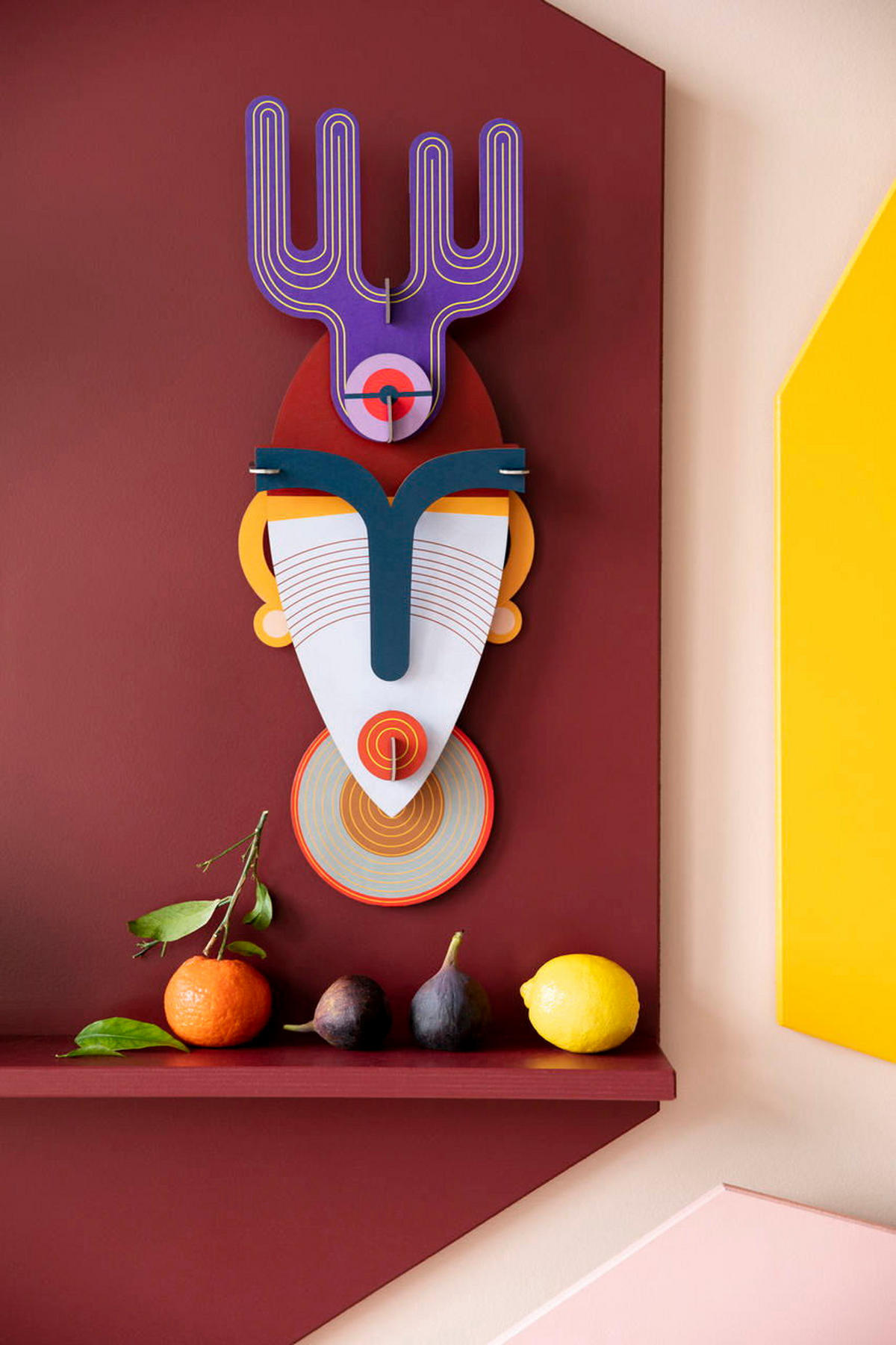 WANDDEKO Mumbai-Maske 18/5 cm - Multicolor/Weiß, Wellpappe (18/5/51cm) - KUNSTLOFT