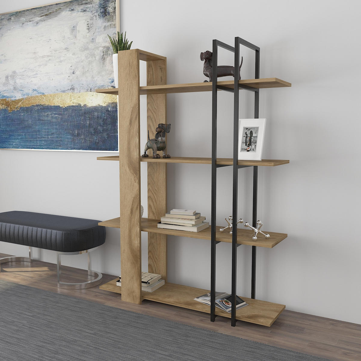 BÜCHERREGAL Onno - Schwarz/Braun, Holzwerkstoff (120/160/42cm) - Decorotika