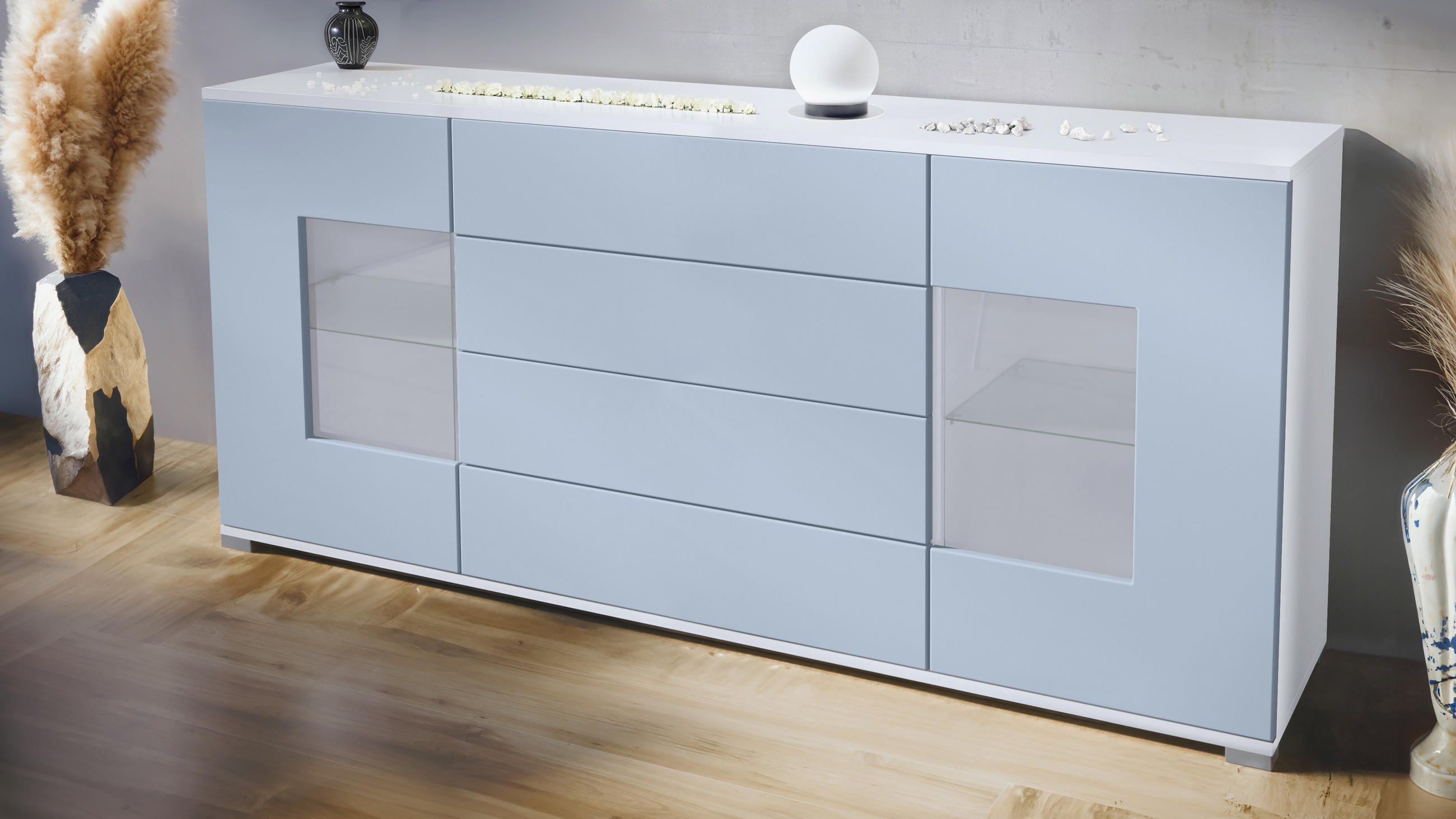 SIDEBOARD Grömitz Denim matt - Pastellblau, Holzwerkstoff (166.5/75.5/35cm) - Vladon