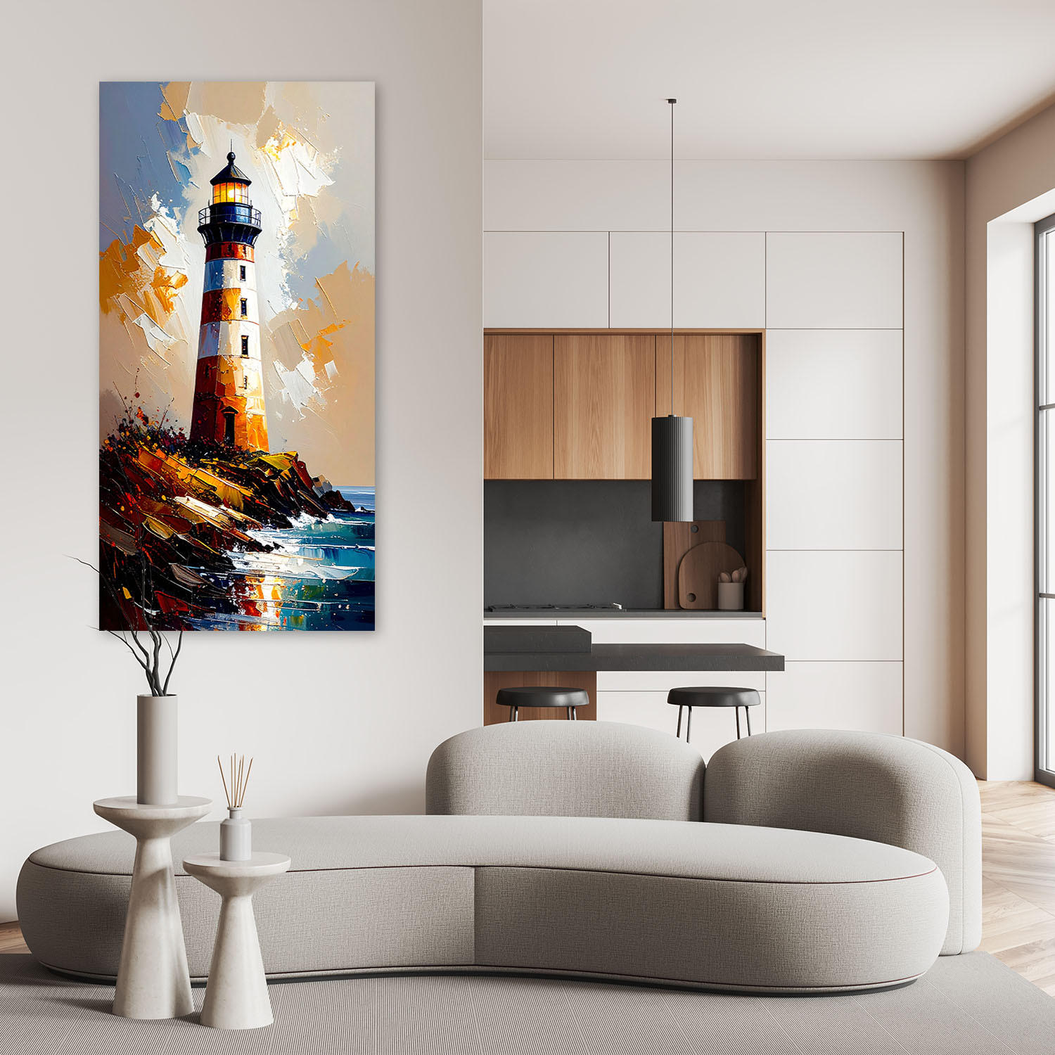 LEINWANDBILD Leuchtturm Natur 50x100cm - Braun, Textil (50/100cm) - Feeby