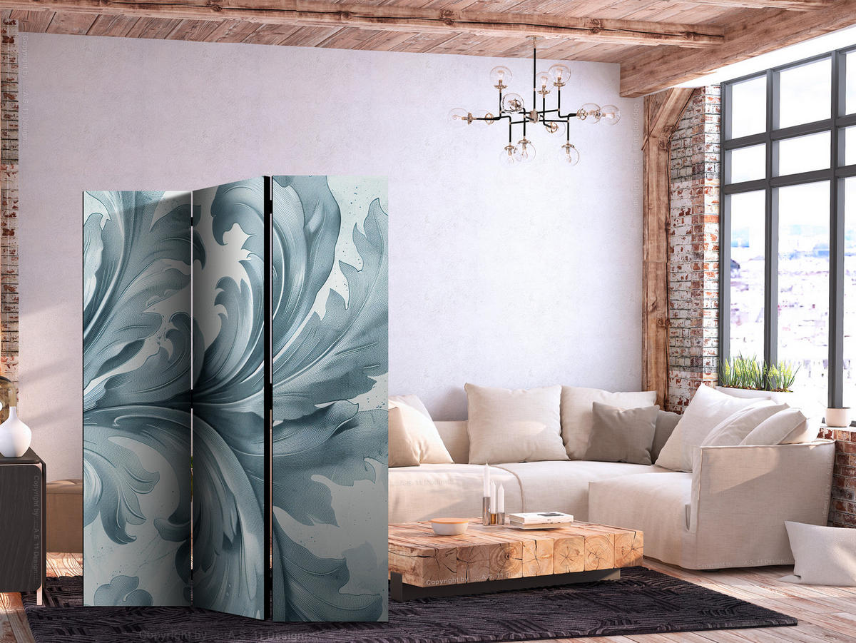 PARAVENT Einseitig Bedruckter 3-tlg 135x172 cm Barocke Dekorationen - Blau, Holz/Textil (135/172/3cm) - Muralo