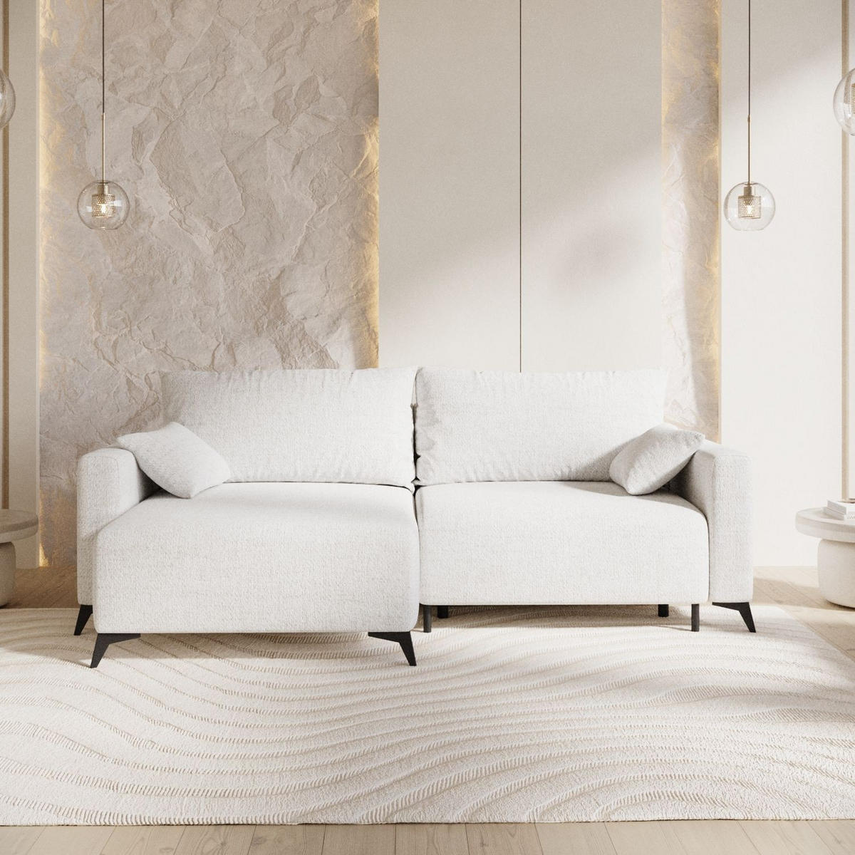 ROHOVÁ SEDAČKA NUVIO, textil, Krémová - černá/krémová, kov/dřevo (239/148cm) - AltaBeds