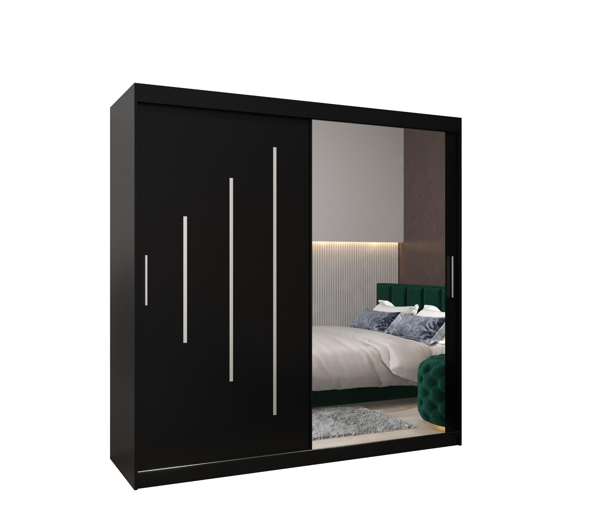 SCHWEBETÜRENSCHRANK 200/200/62 2-türig - Silberfarben/Schwarz, Holz/Kunststoff (200/200/62cm) - Abiks Möbel